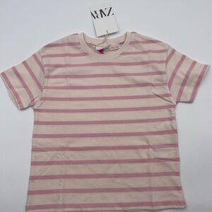 New with tags. Zara Kids Light Pink Striped Tee, perfect for everyday wear.